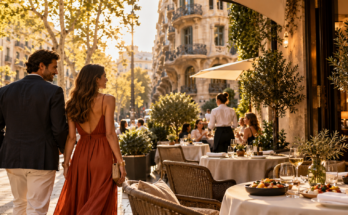 Paseo romántico en terraza modernista