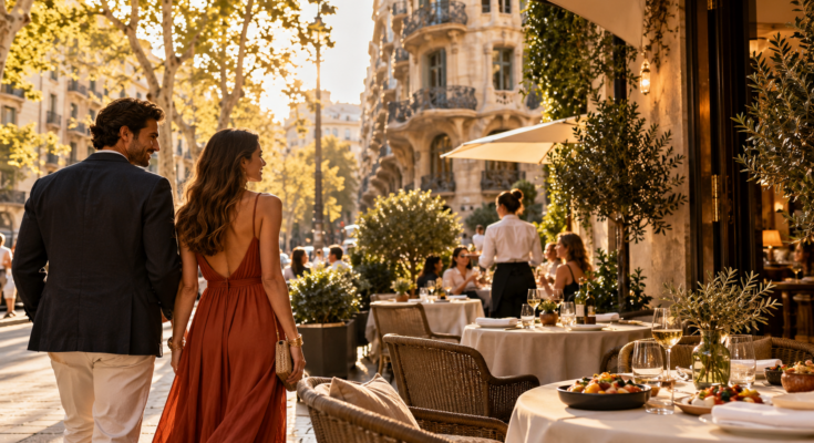 Paseo romántico en terraza modernista